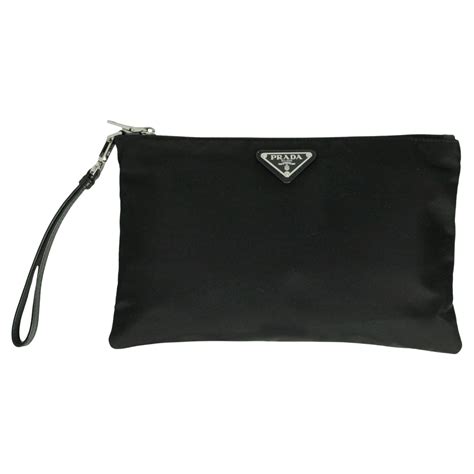 PRADA Tessuto Nylon Saffiano Wristlet Cacao 